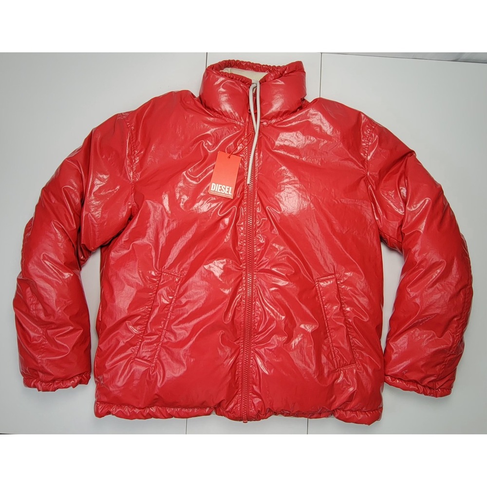 Diesel Oversized Reversible Logo Puffer Jacket Vibrant/Red Mens Size M New